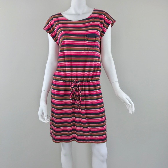 {Fossil} Multi Striped Drawstring Mini Shirt Dress - Picture 1 of 6